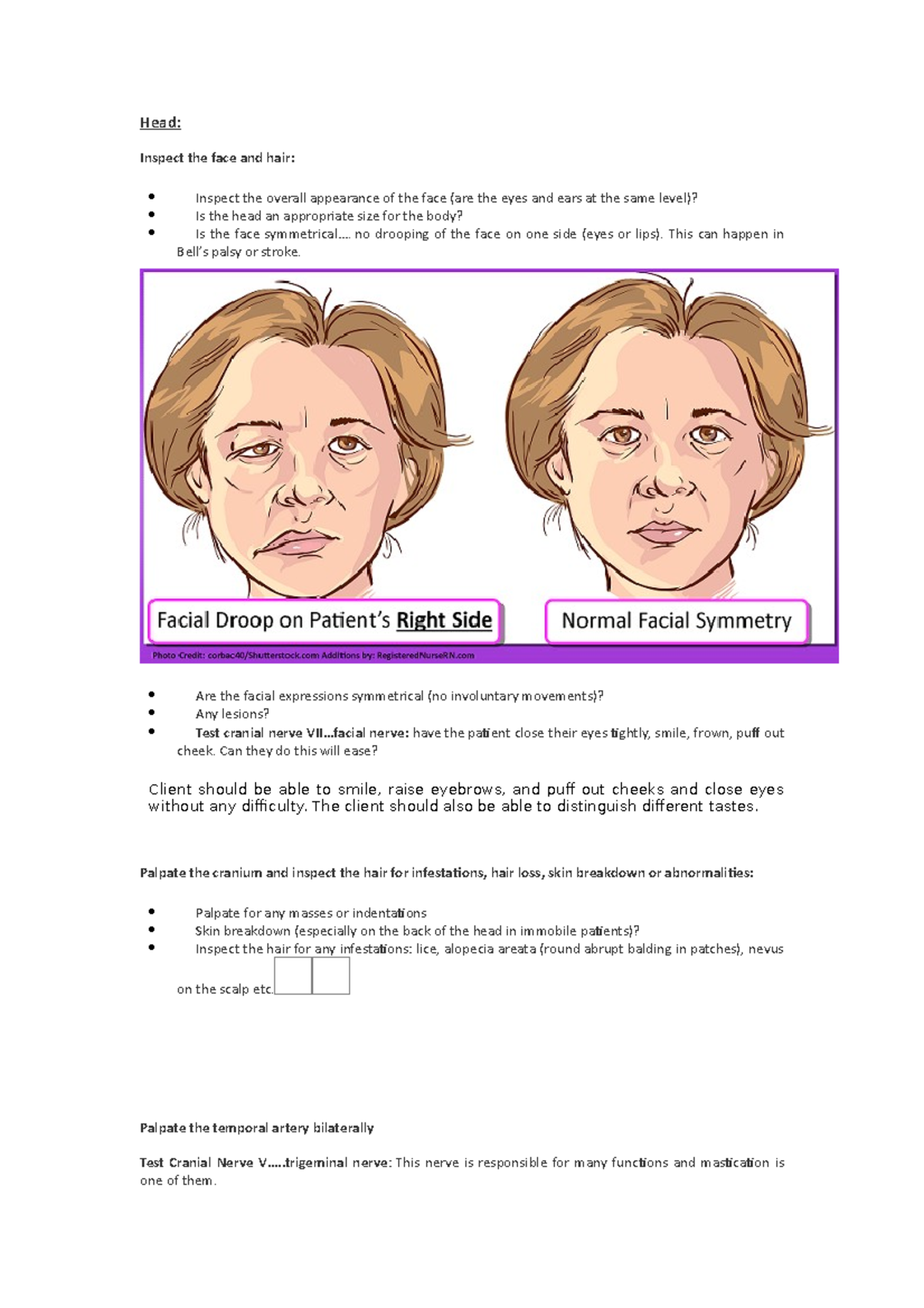 Head and neck anatomy and physiology - Head: Inspect the face and hair ...