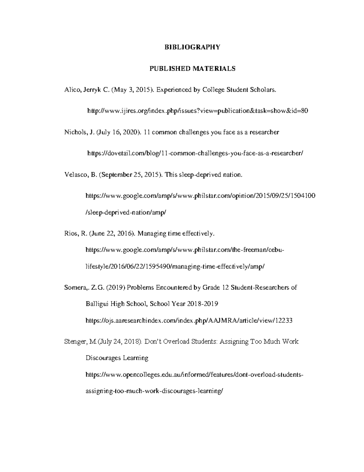 Biblio & - BIBLIOGRAPHY PUBLISHED MATERIALS Alico, Jerryk C. (May 3 ...