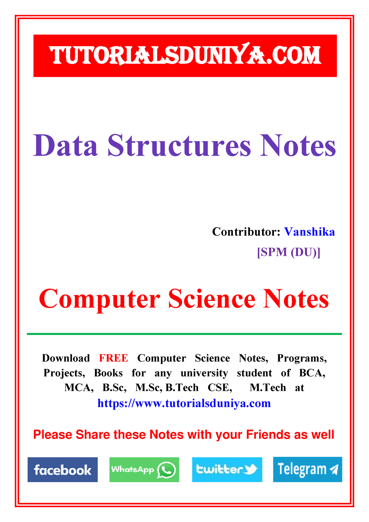 Data Structures Notes 5 - Tutorials Duniya - ####### Download FREE ...