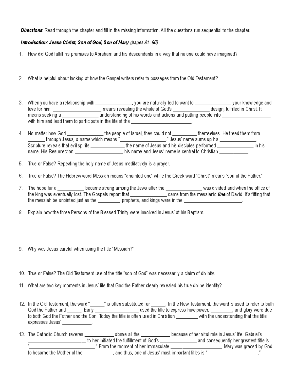 Paschal Mystery ch. 3 Guided Reading - Directions: Read through the ...