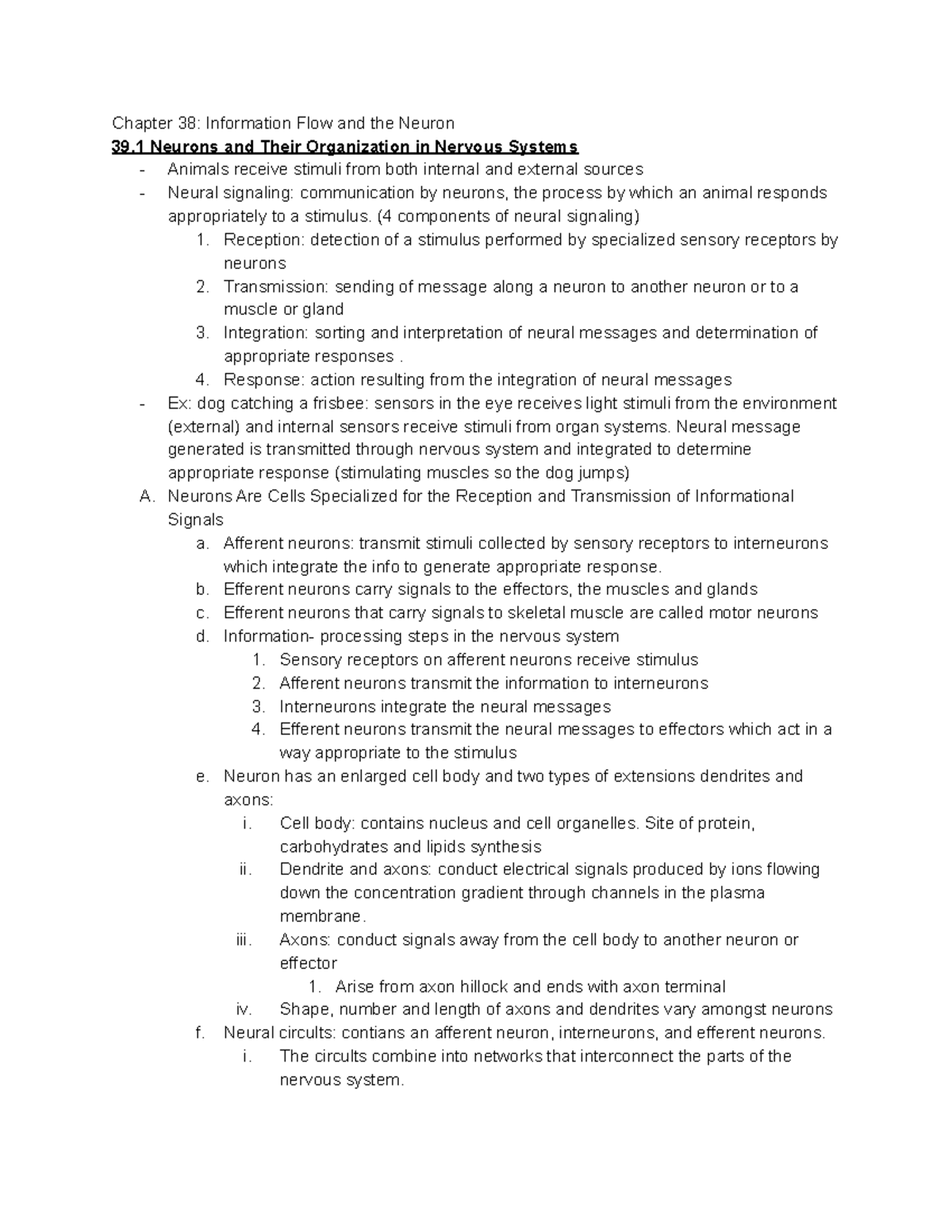 Chapter 39 Information Flow and the Neuron - Chapter 38: Information ...