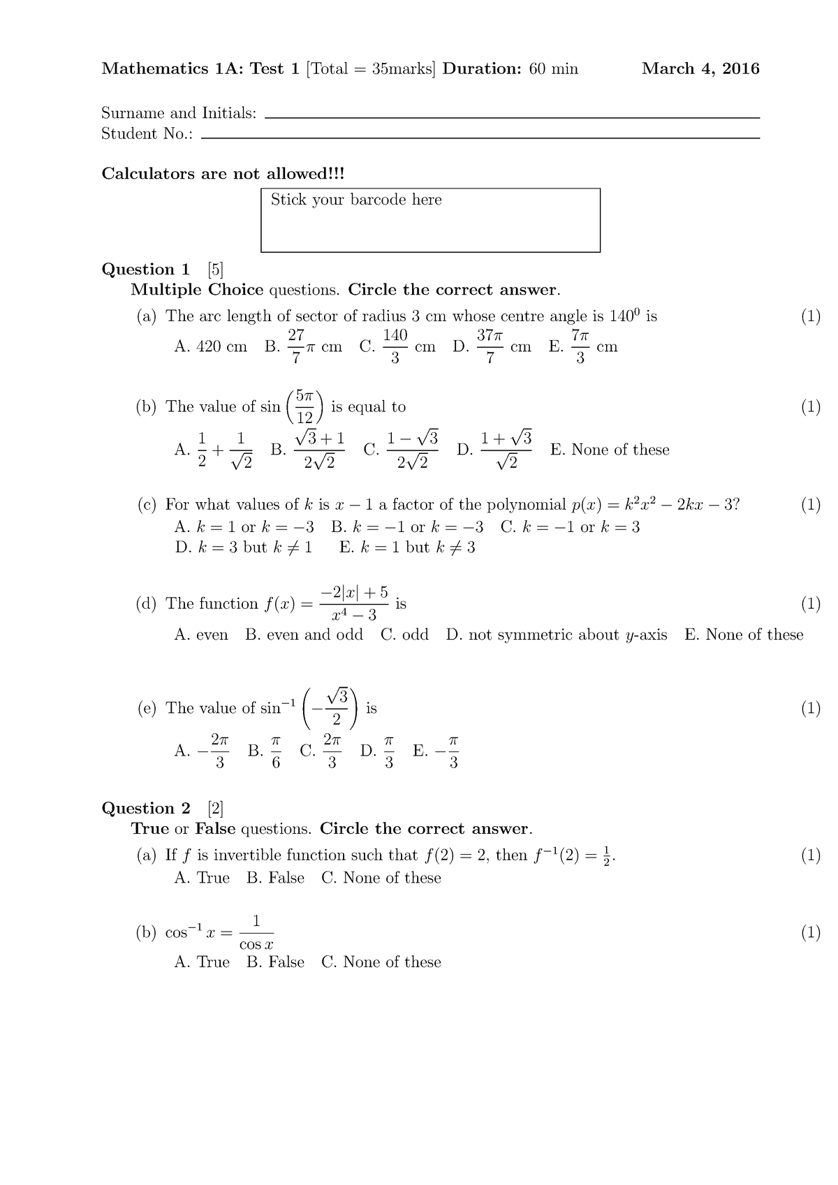 Math131-test1-2016 - PRACTICES - WTW114 - UP - Studocu