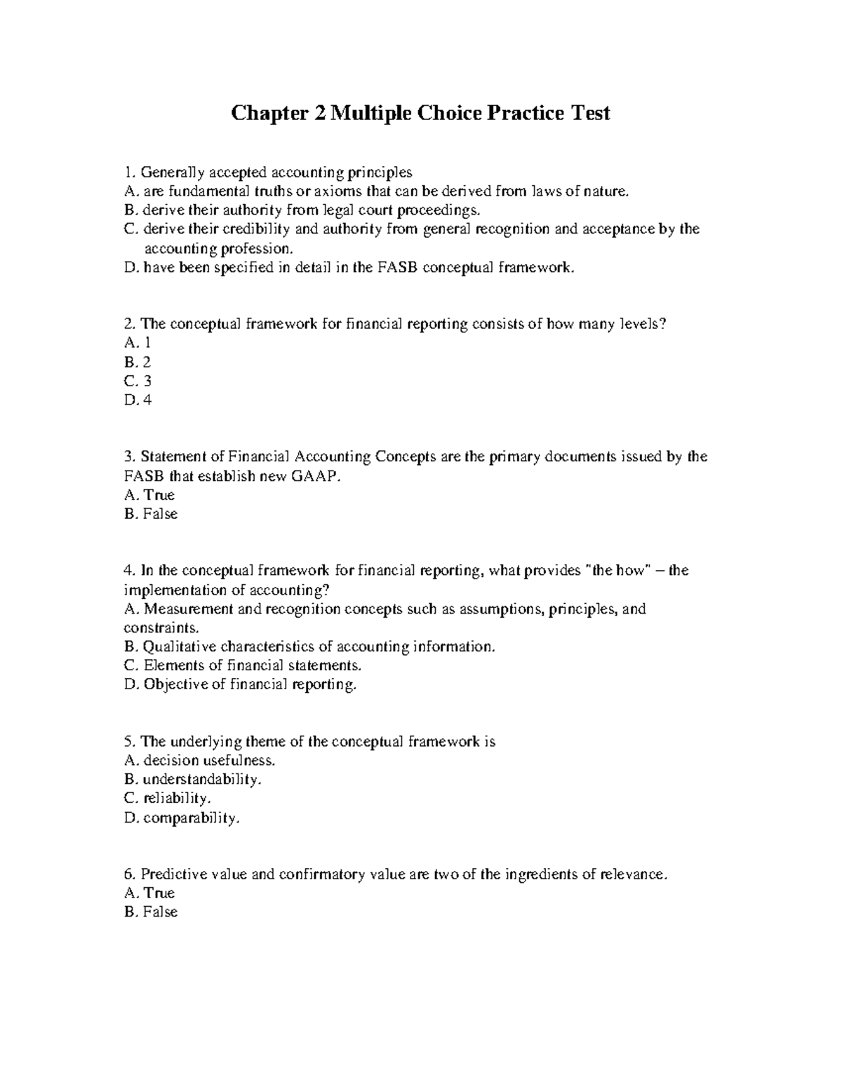 Ch. 2 - Practice Multiple Choice Test - Chapter 2 Multiple Choice ...