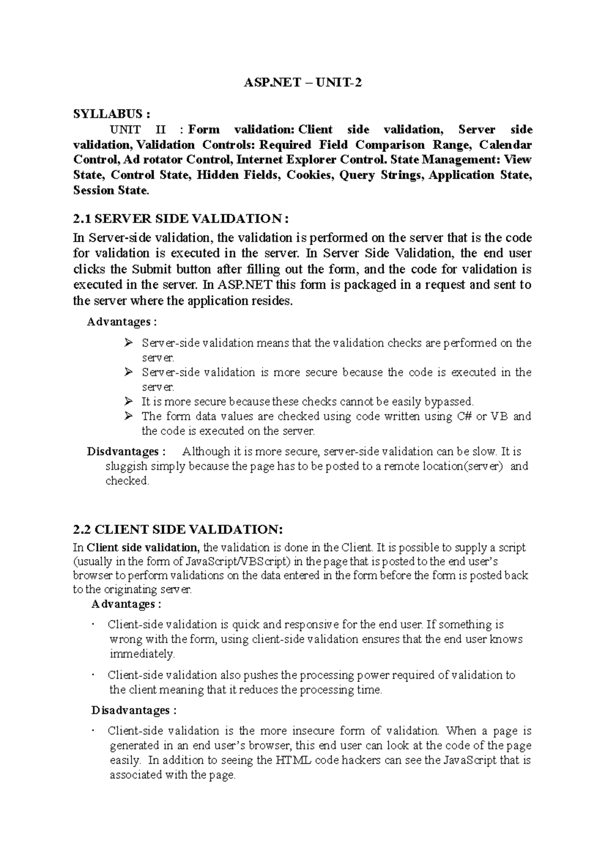 Asp.net unit 2 & 3 - BSC AND BCA - ASP – UNIT- SYLLABUS : UNIT II ...