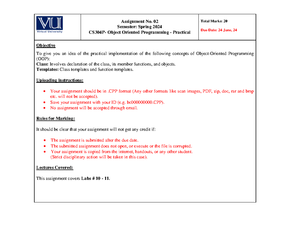 Spring 2024 Cs304p 2 Thankd Assignment No 02 Semester Spring 2024 Cs304p Object Oriented Spring 2024 Cs304p 2 Thankd Assignment No 02 Semester Spring 2024 Cs304p Object Oriented