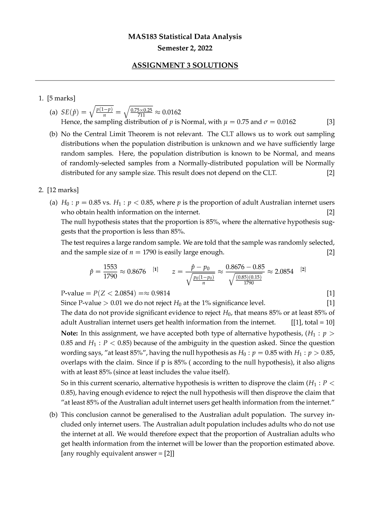 MAS183 Ass3 2022 Solns - Easy As - MAS183 Statistical Data Analysis ...