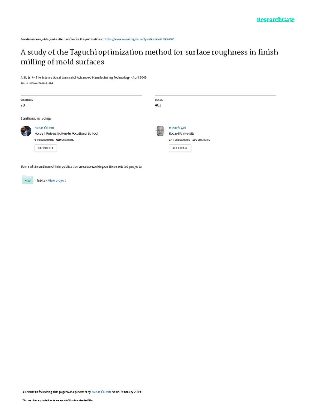 A study of the Taguchi optimization method for sur - See discussions ...