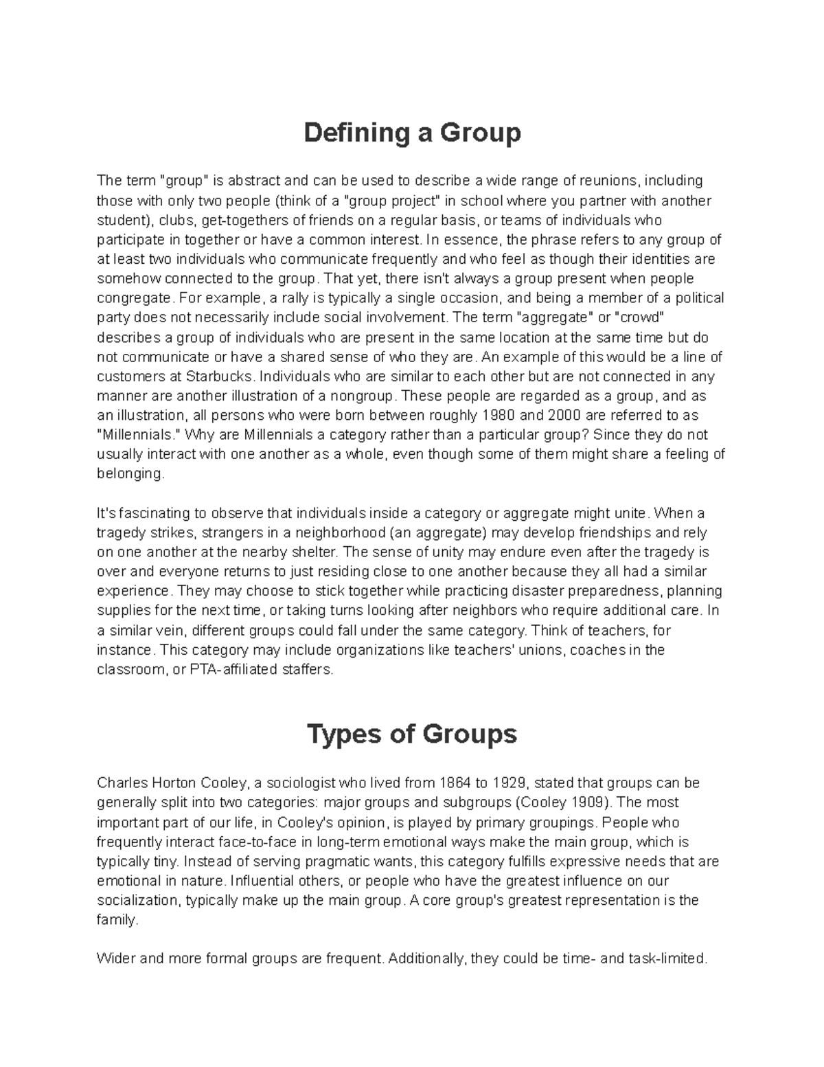 6.1 Types of Groups Notes - Defining a Group The term 