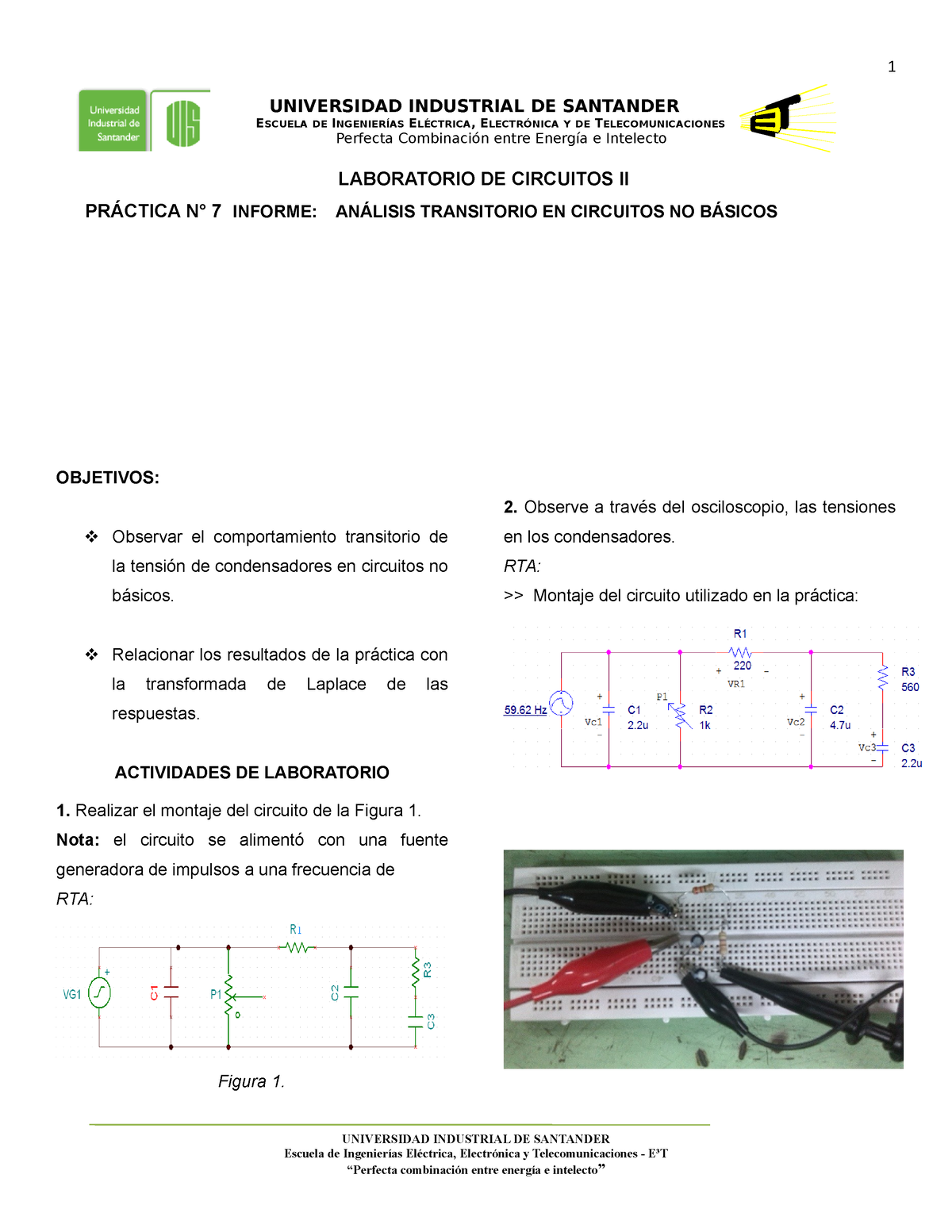 Laboratorio DE Circuitos II Practica N 7 2 - UNIVERSIDAD INDUSTRIAL DE ...