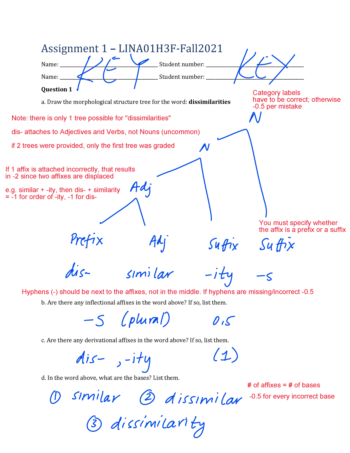 LINA01 Assignment 1 Answer Key - Assignment 1 LINA01H3F-Fall Name: - Studocu