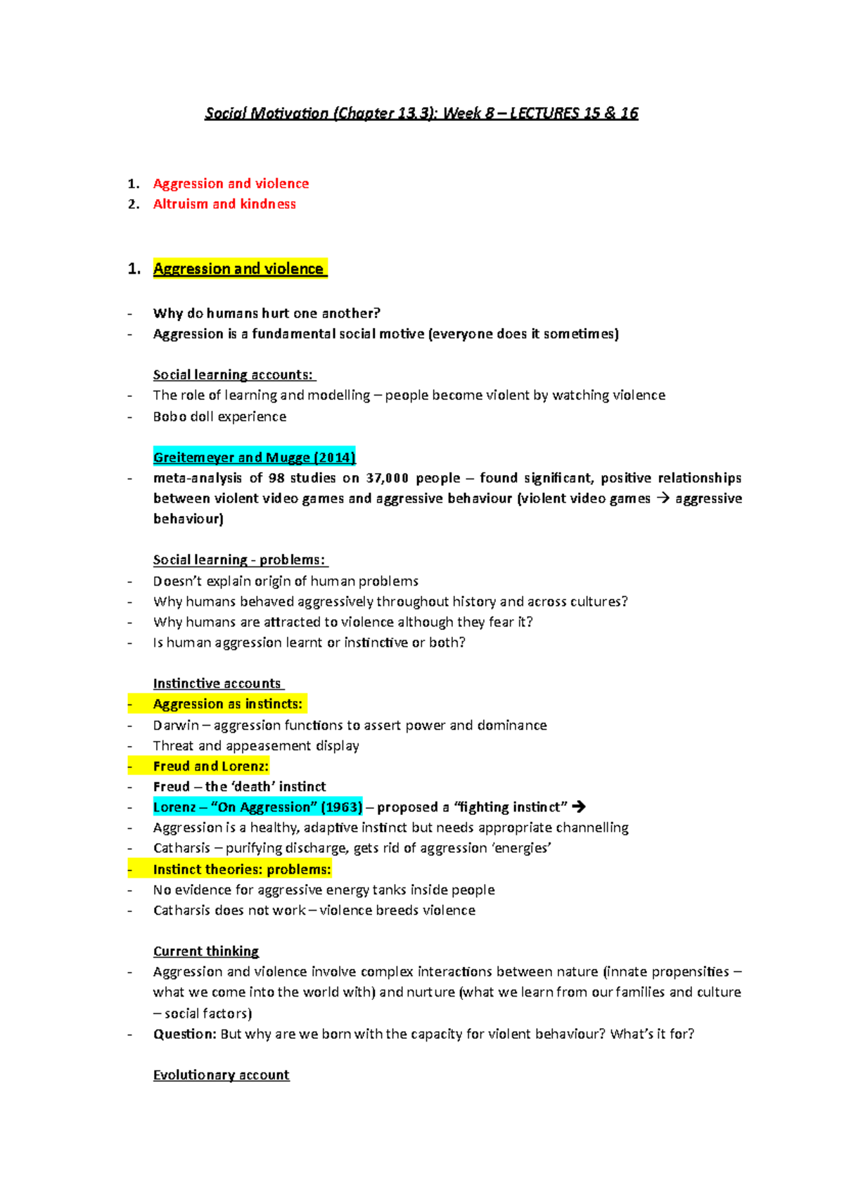 Lecture notes 14 - 25 - Social Motivation (Chapter 13): Week 8 ...