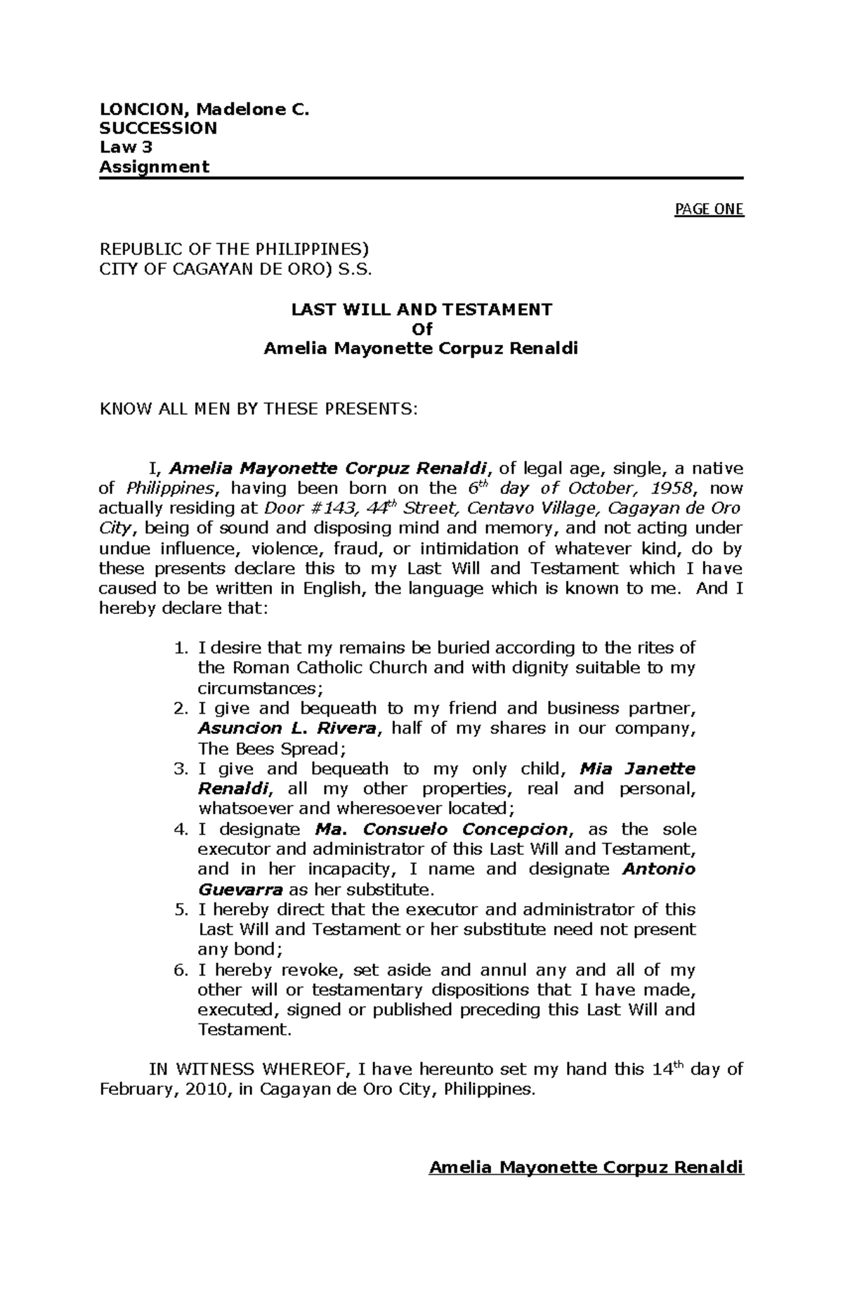 Sample Of Last Will And Testament Philippines Tagalog