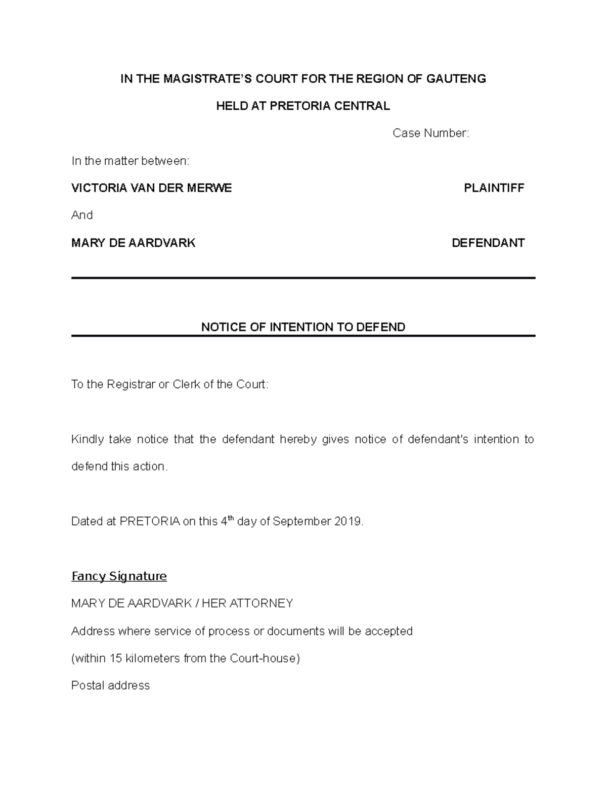 Examples Of Notices - Notes - IN THE MAGISTRATE’S COURT FOR THE REGION ...