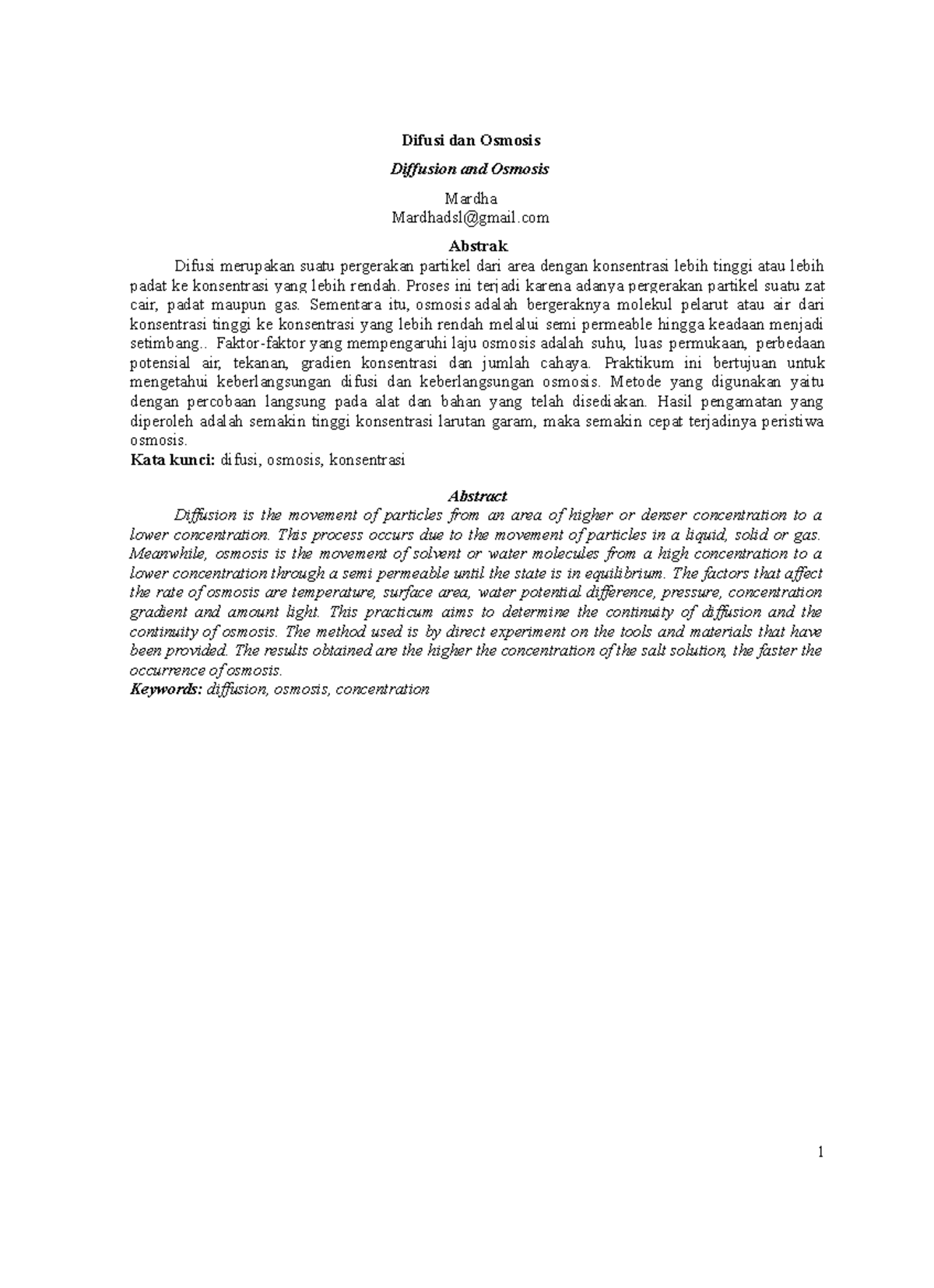 Difusi Dan Osmosis Difusi Dan Osmosis Diffusion And Osmosis Mardha