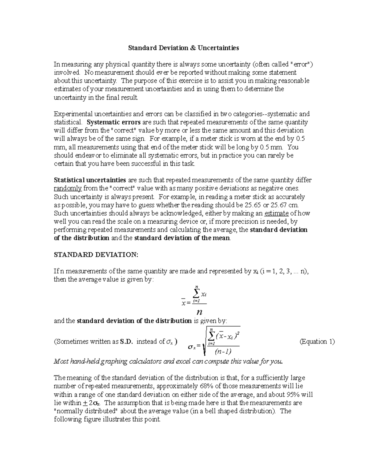 Standard Deviation notes Standard Deviation & Uncertainties In