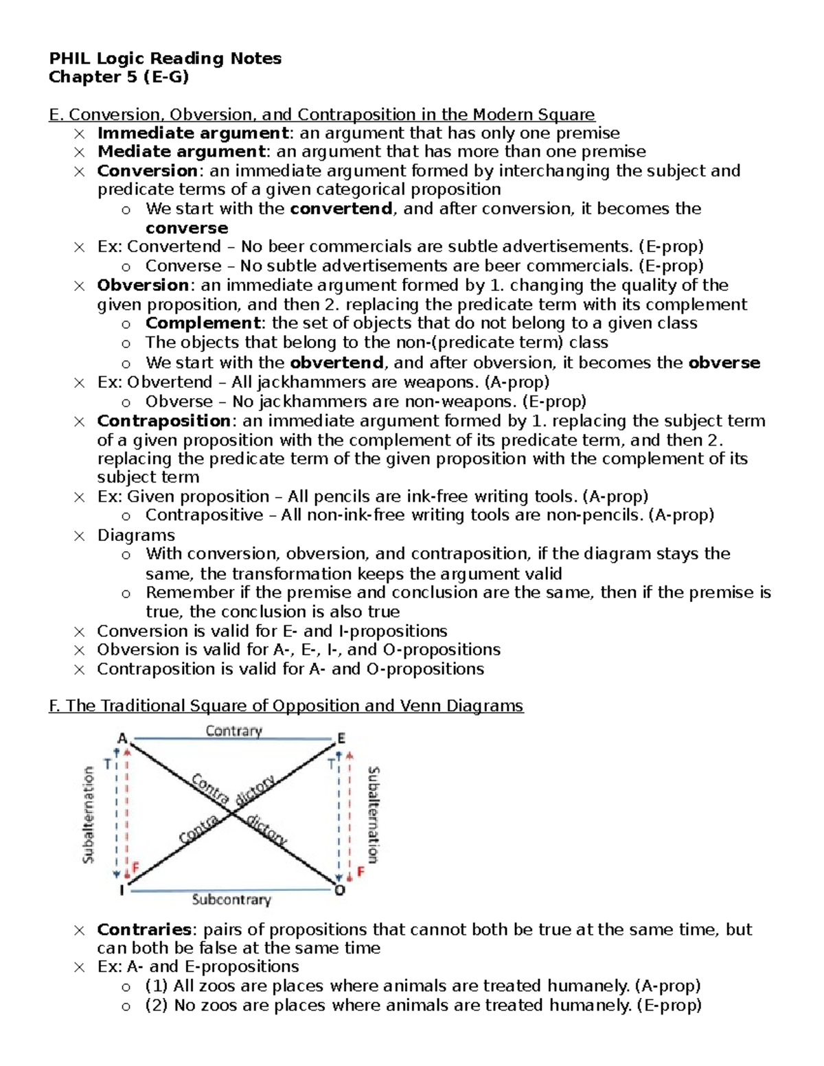 Logic R Chapter 5 E G The Traditional Square Of Opposition And Venn Diagrams Studocu