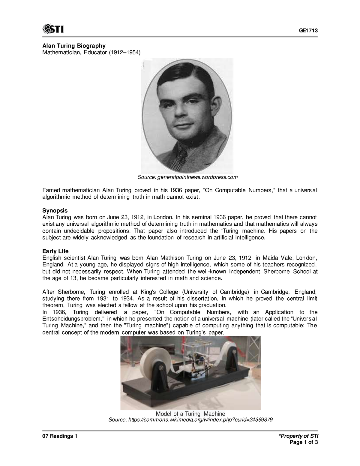 Alan Turing Biography