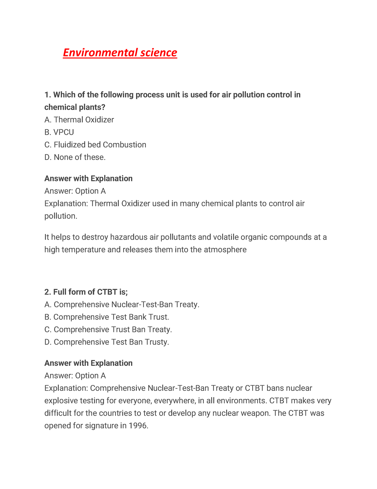 Environmental Science Pdf 1 - Environmental Science Which Of The ...