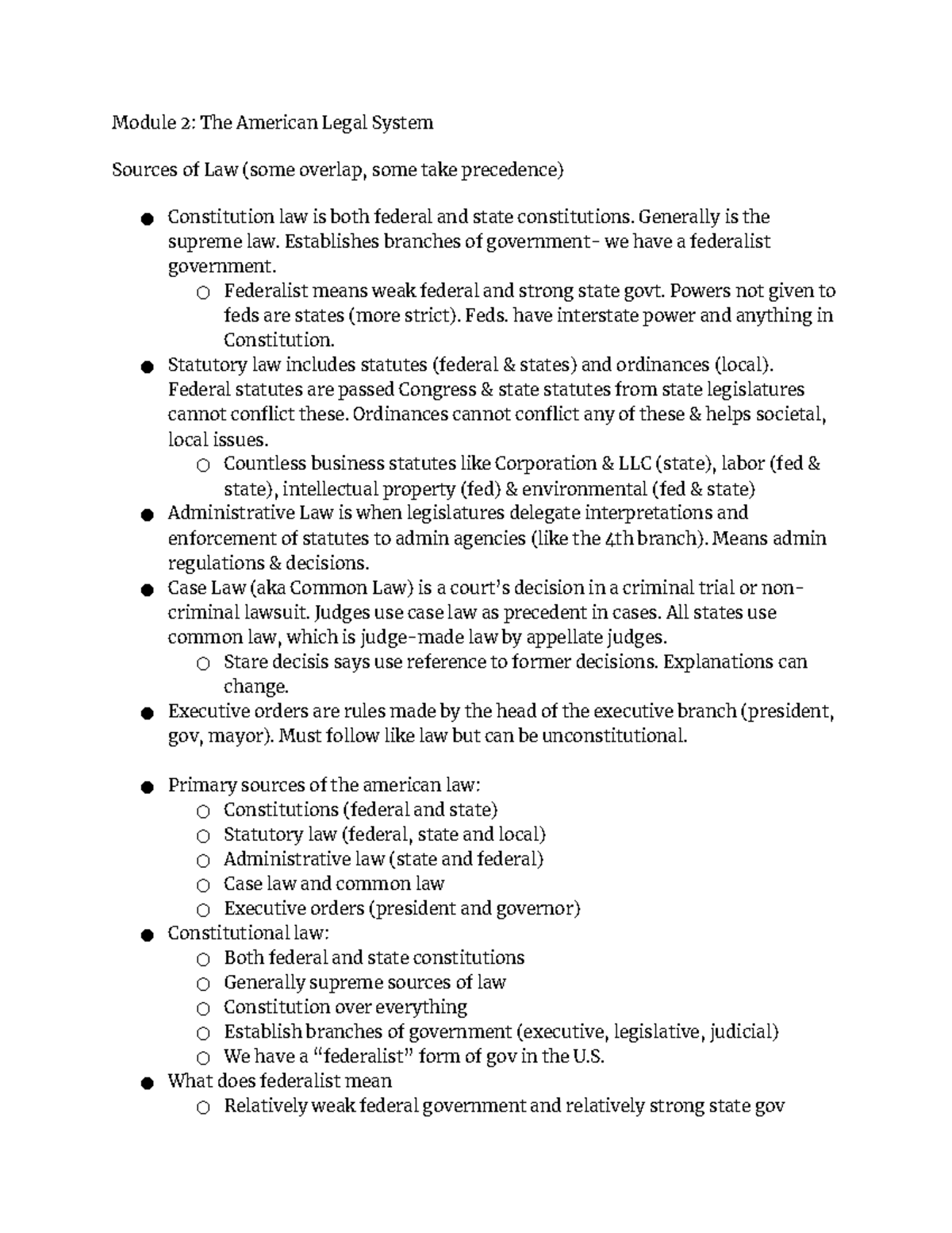 Module 2 - Andrew H - Module 2: The American Legal System Sources Of ...