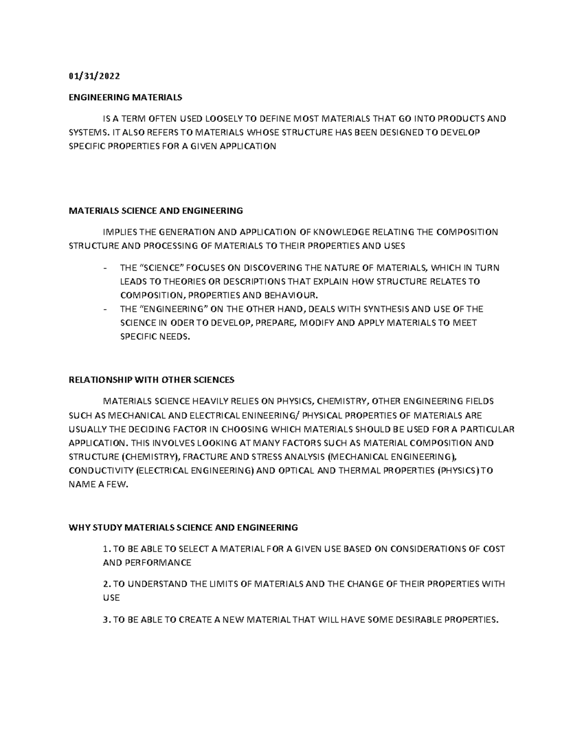 Chapter-1 engineering material science - lesson 1 - 01/31/ ENGINEERING ...