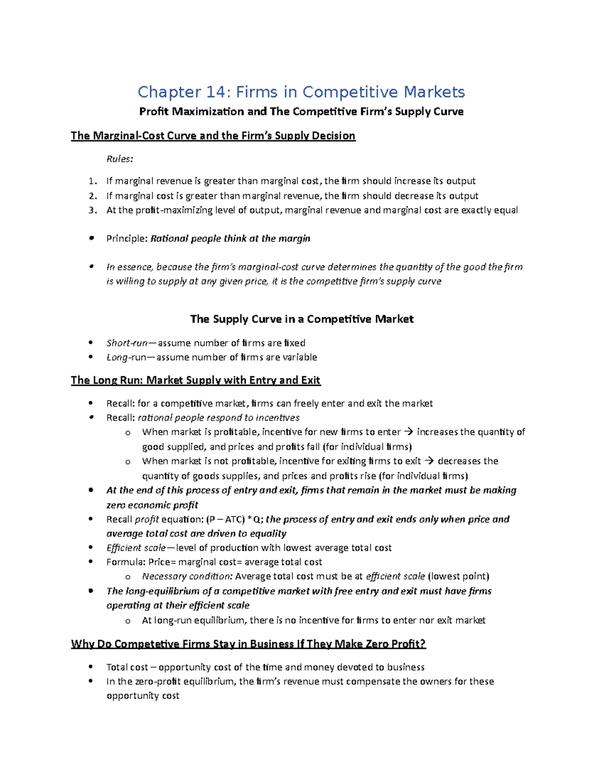 Chapter 14 - Lecture notes 14 - Chapter 14: Firms in Competitive ...