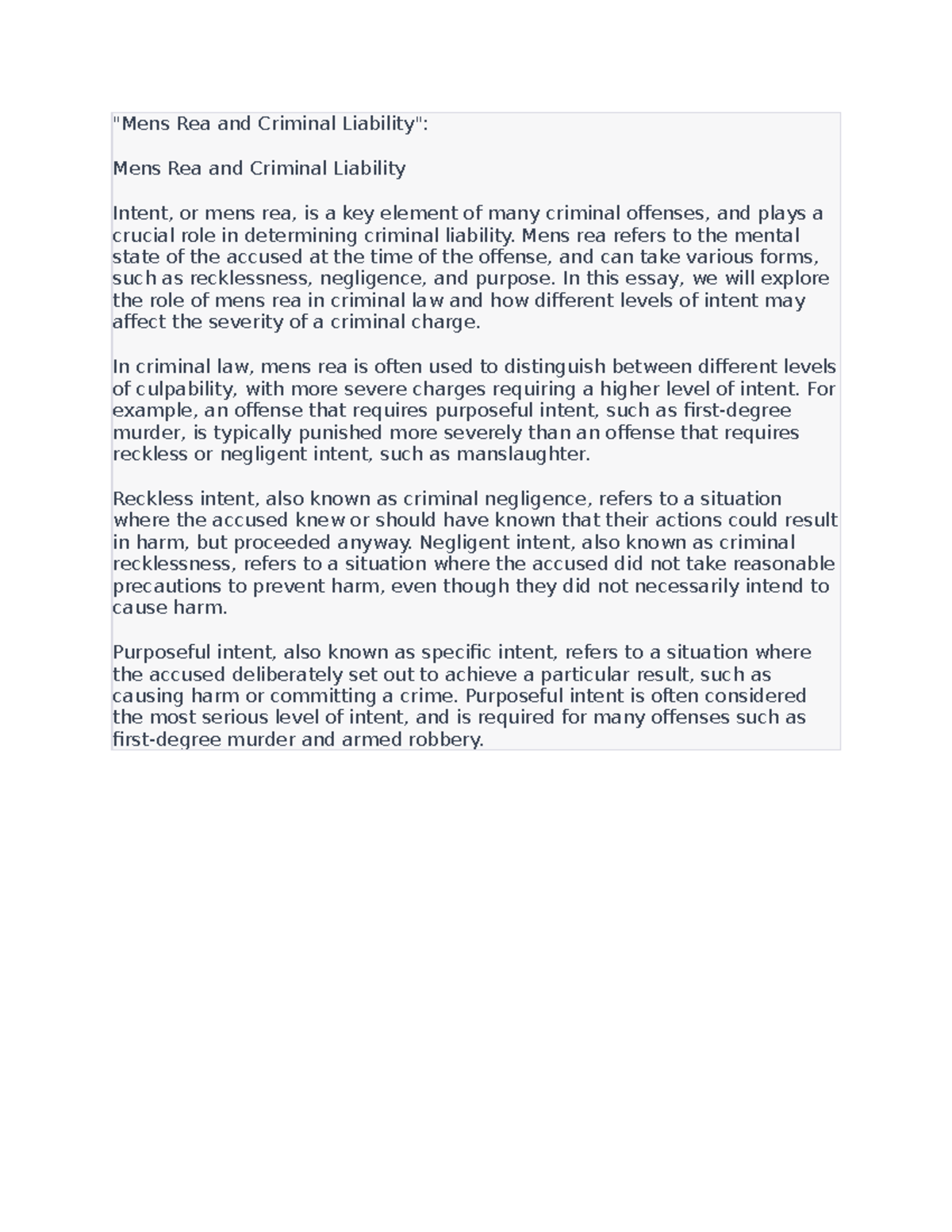 Mens Rea and Criminal Liability - "Mens Rea and Criminal Liability ...