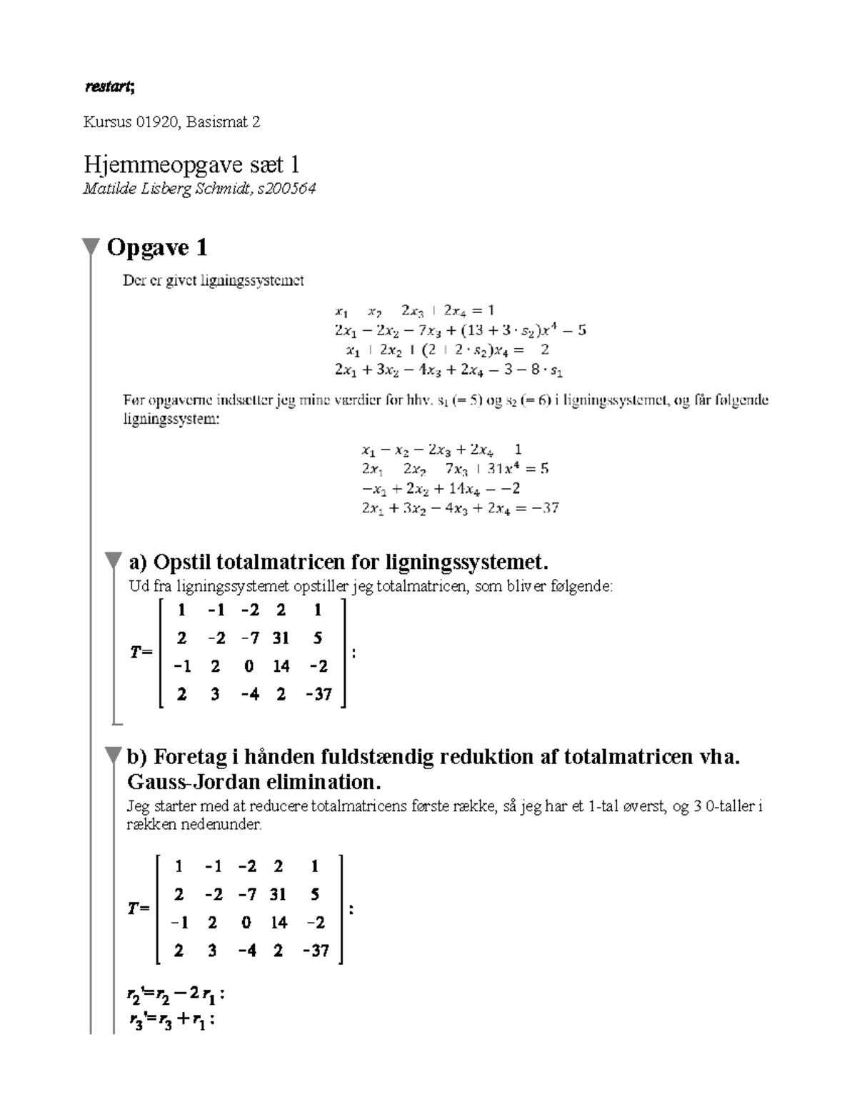 Hjemmeopgavesæt 1 - Kursus 01920, Basismat 2 Hjemmeopgave Sæt 1 Matilde ...