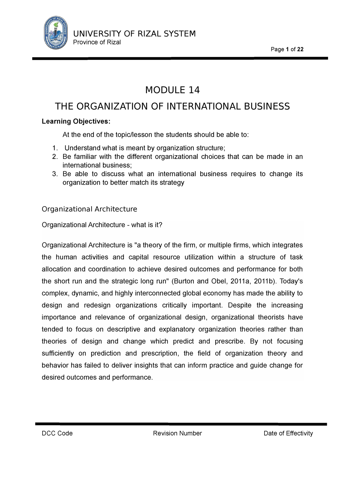 Module 14 - The Organization Of International Business - Bachelor Of ...