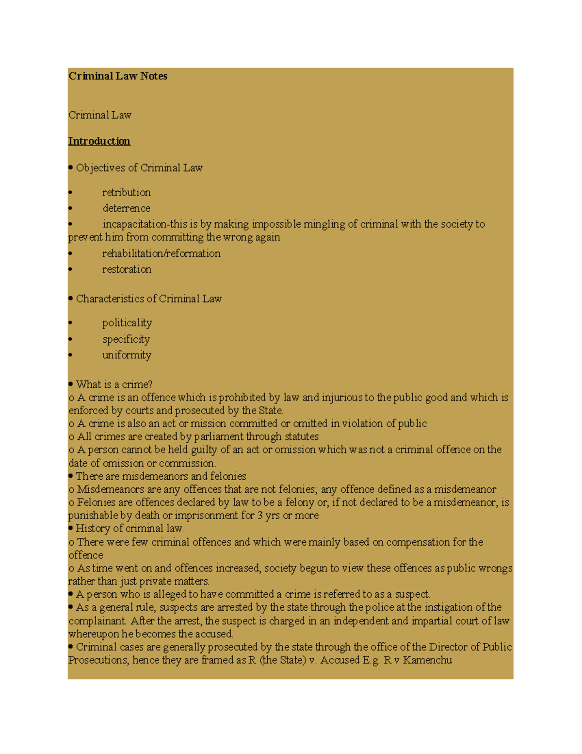 Criminal Law Notes - web - Criminal Law Notes Criminal Law Introduction ...