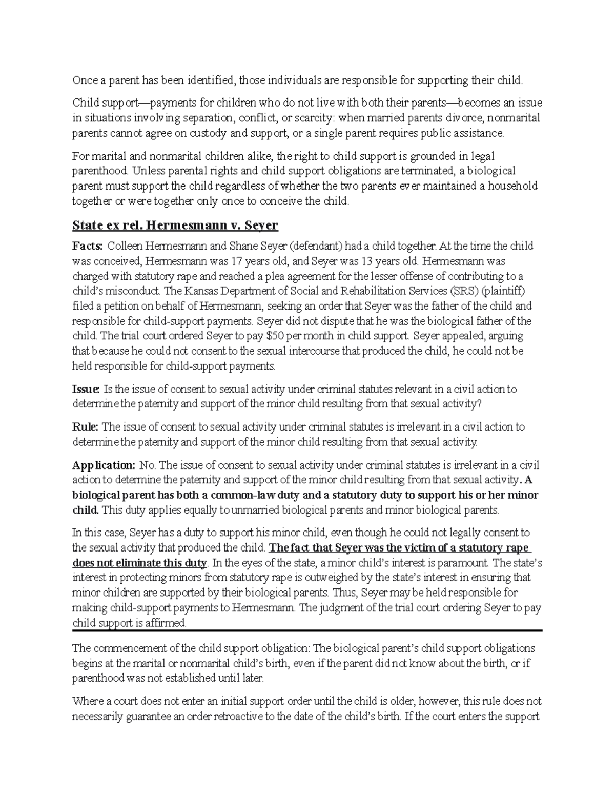 Child Support - Notes - Once a parent has been identified, those ...