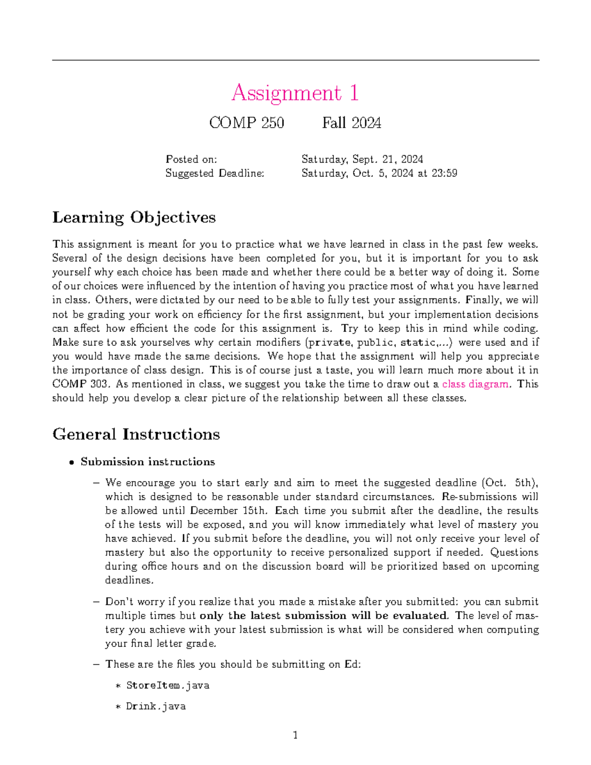 COMP250 Fall2024 Assignment 1 updated - Assignment 1 COMP 250 Fall 2024 ...