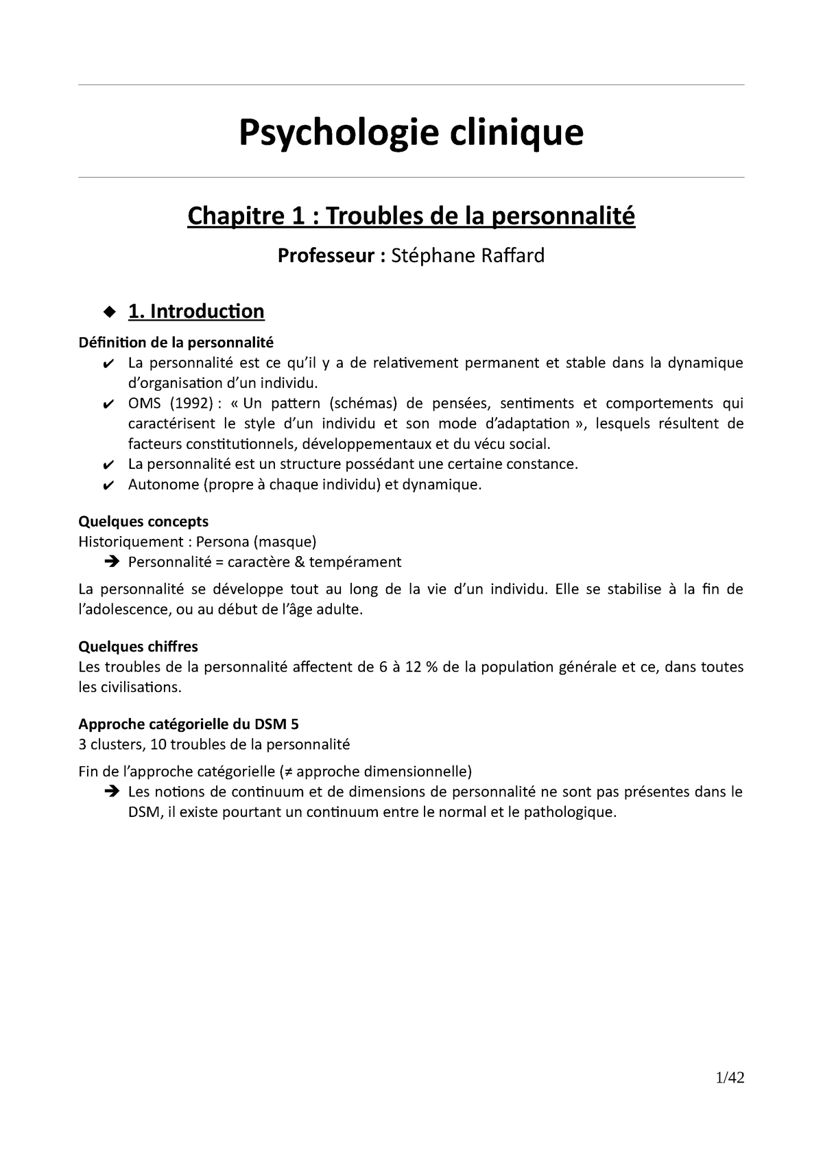 Psychologie Clinique Chapitre 1 Introduction Définition De La Personnalité La Personnalité 8830