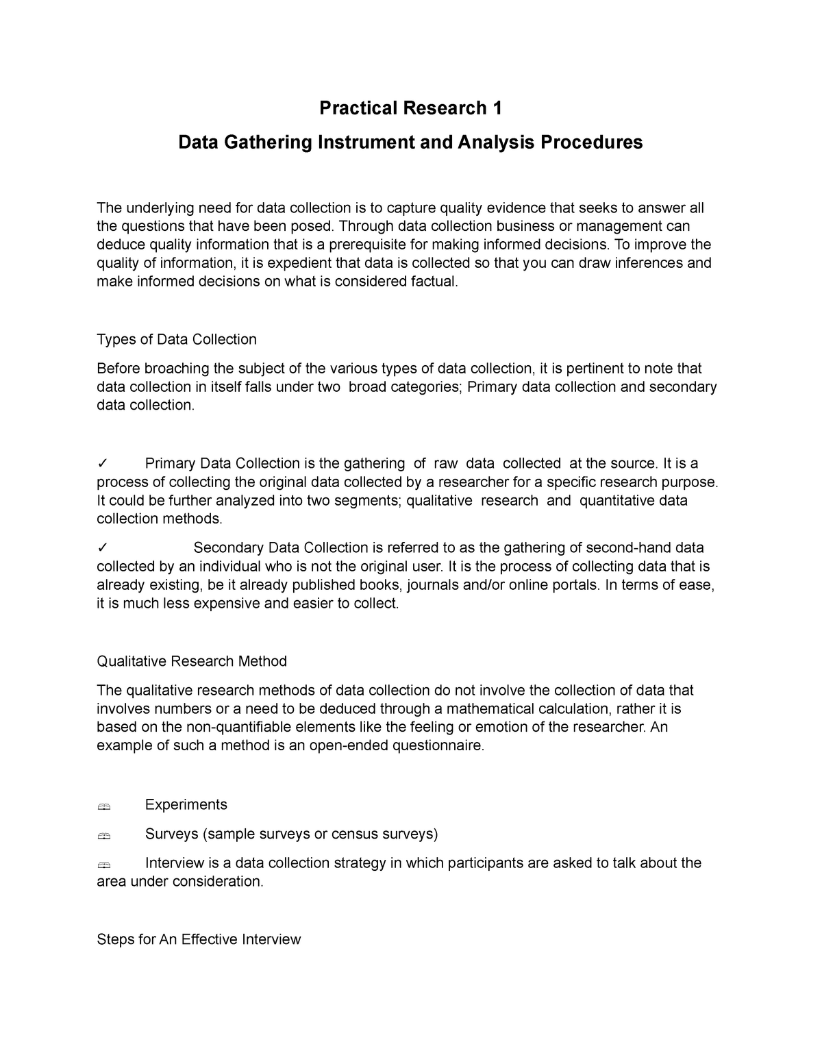 Practical Research 1 Data Gathering Instrument And Analysis Procedures 