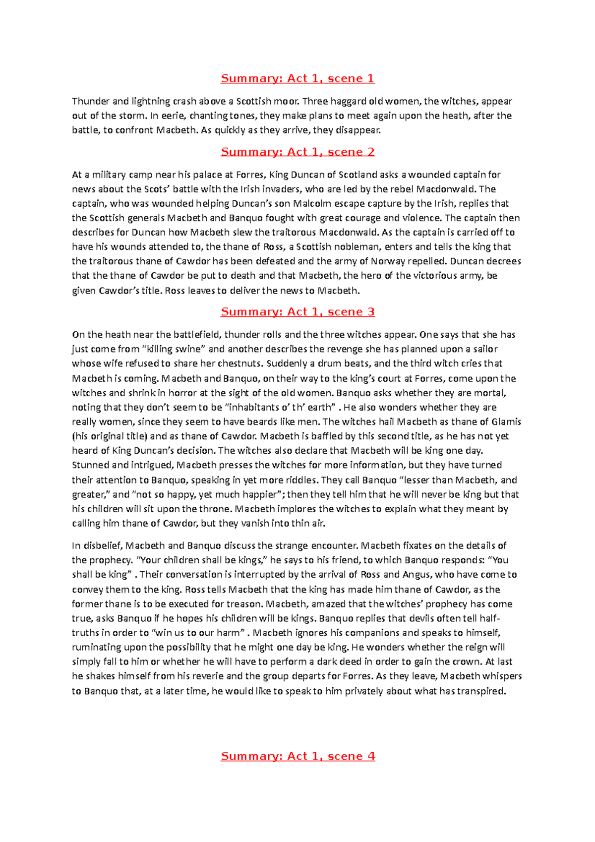 Macbeth Summaries khkugui Summary Act 1, scene 1 Thunder and