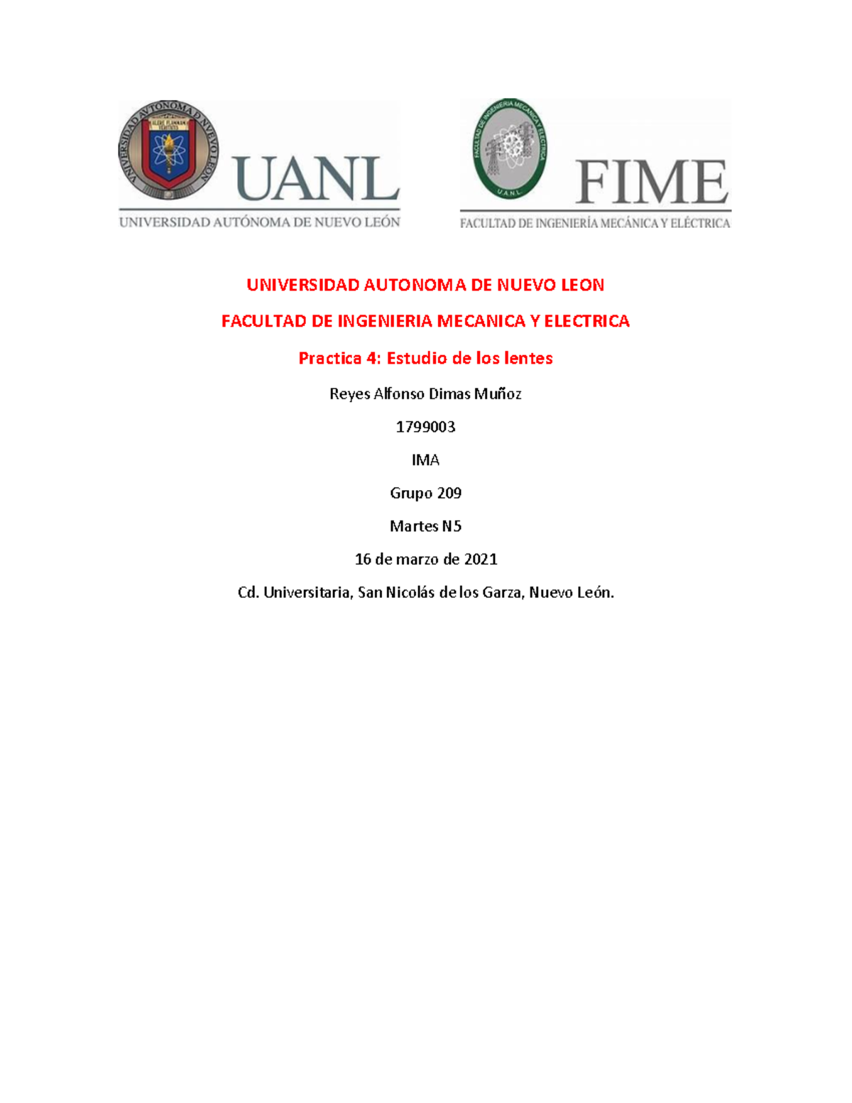 Practica 4 LAB Fisica 4 - UNIVERSIDAD AUTONOMA DE NUEVO LEON FACULTAD ...