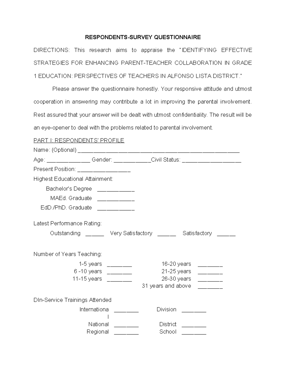 Questionaire - self employed - RESPONDENTS-SURVEY QUESTIONNAIRE ...