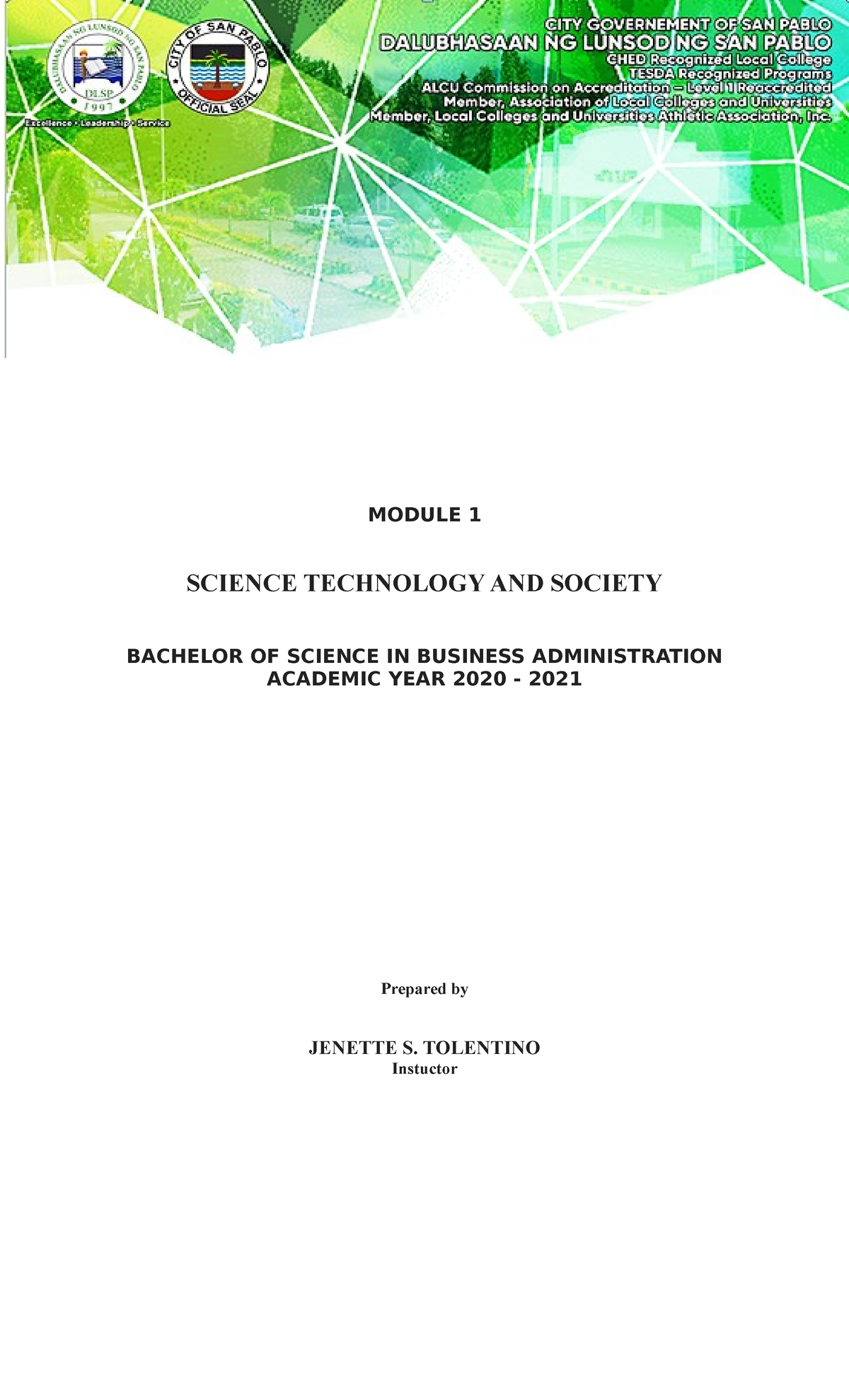 Tolentino-STS-BSOA - Sts MODULE - MODULE 1 SCIENCE TECHNOLOGY AND ...