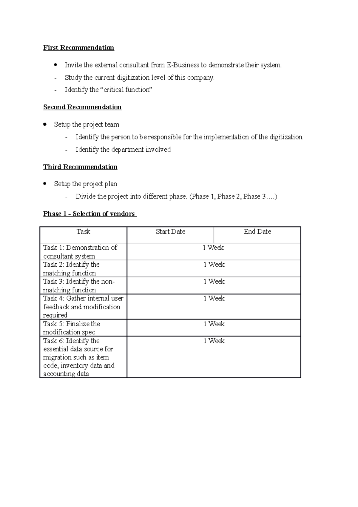 Recommendation (Point Form) - First Recommendation Invite the external ...