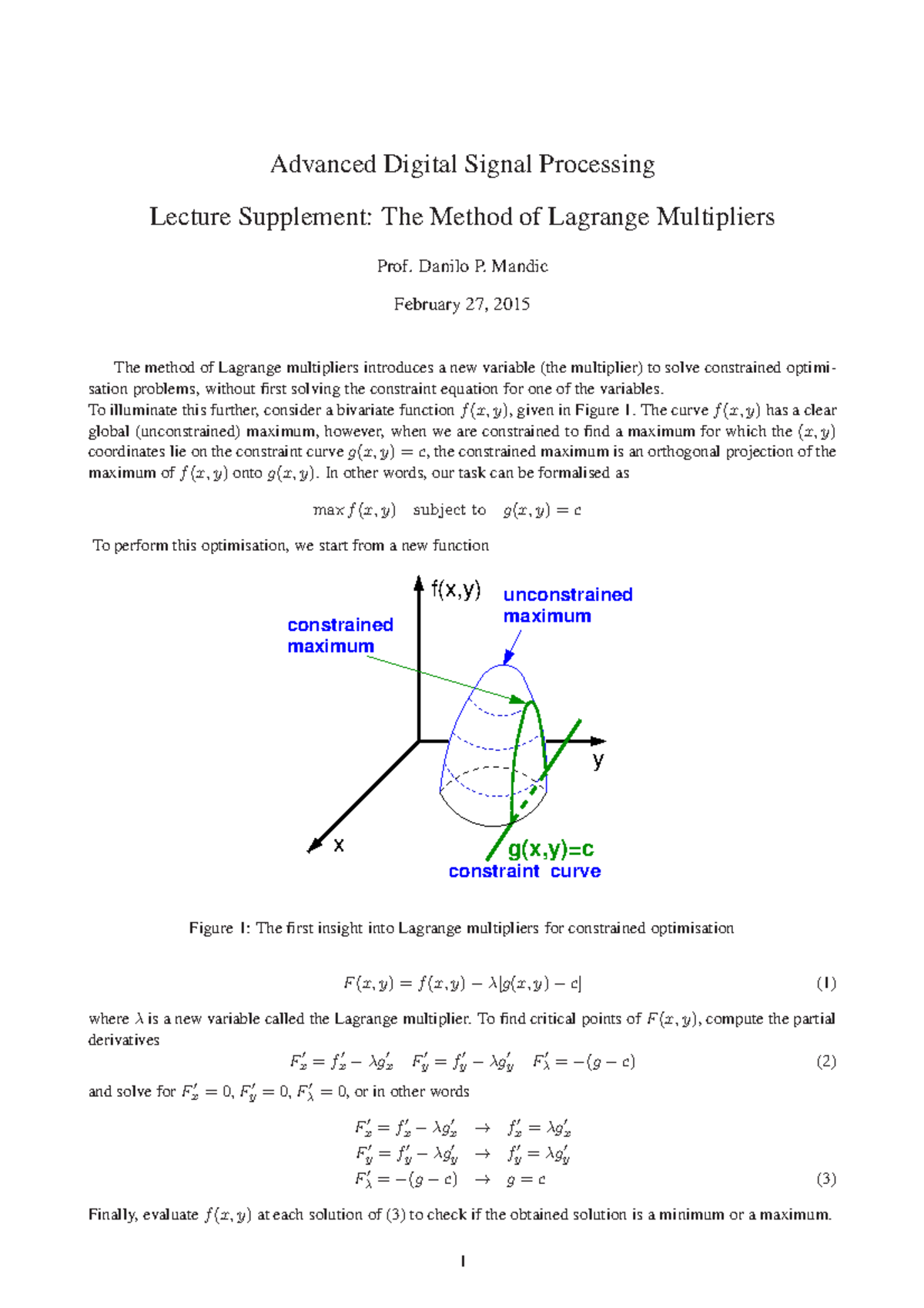 ASP Langrange Multipliers Advanced Digital Signal Processing Lecture