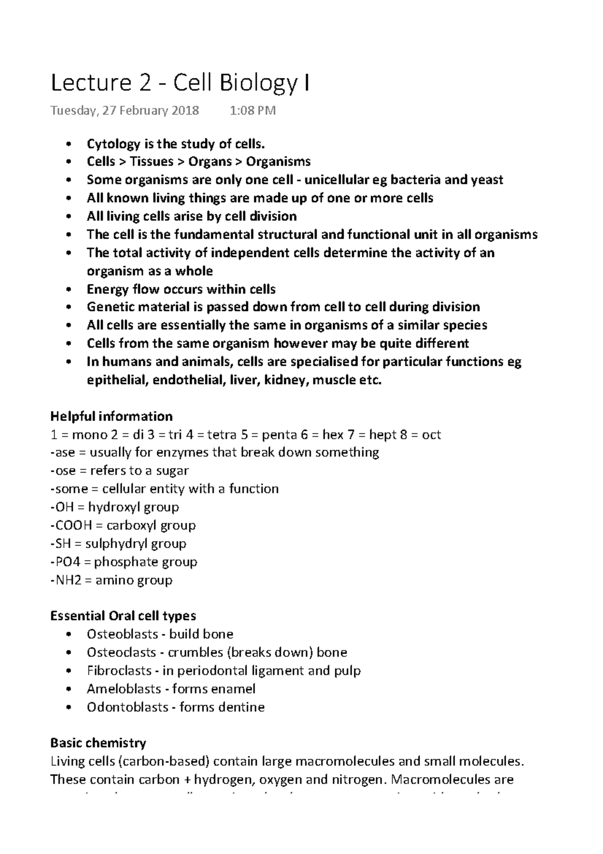 Lecture 2 - Cell Biology I Warning TT undefined function 32 Cytology is
