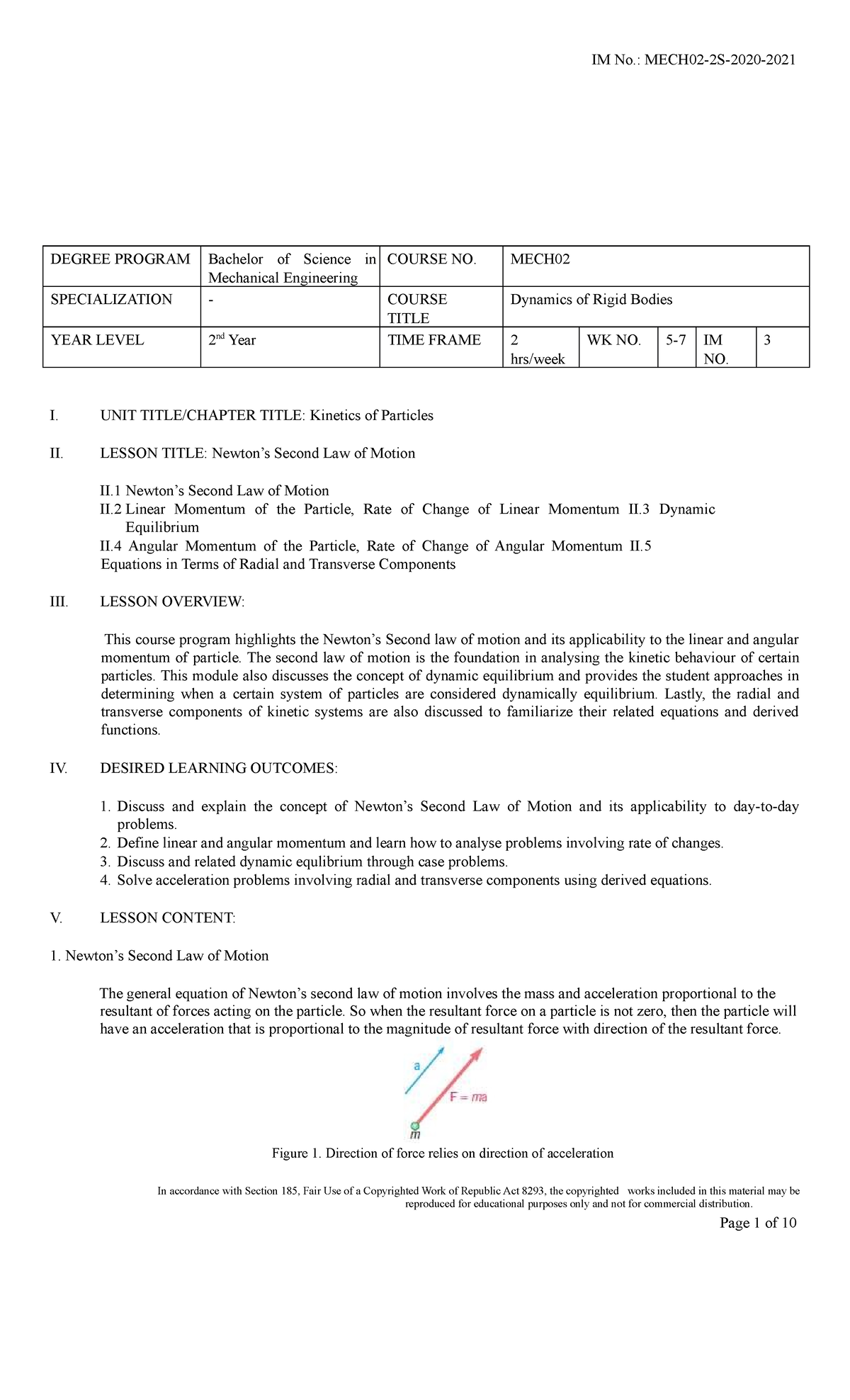 Dynamicsof Rigid Bodies-Module 3-Week5-7 With Evaluation - DEGREE ...