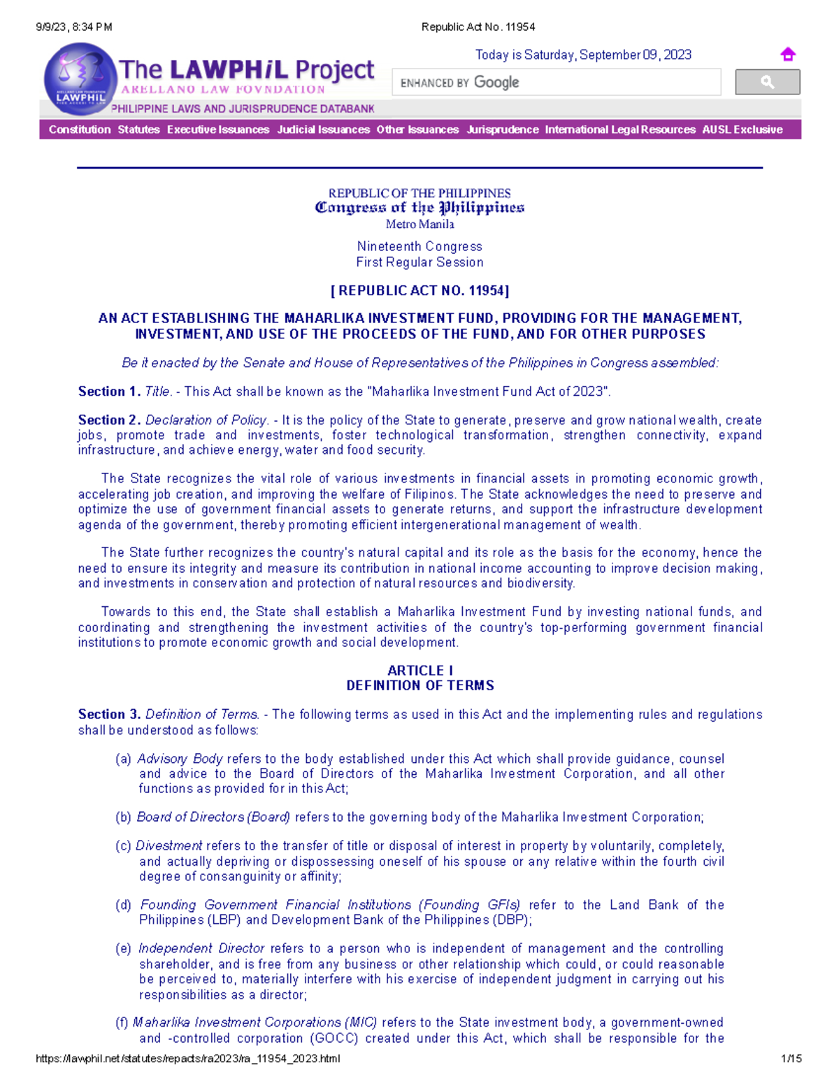 Republic Act No. 11954 - Constitution Statutes Executive Issuances ...