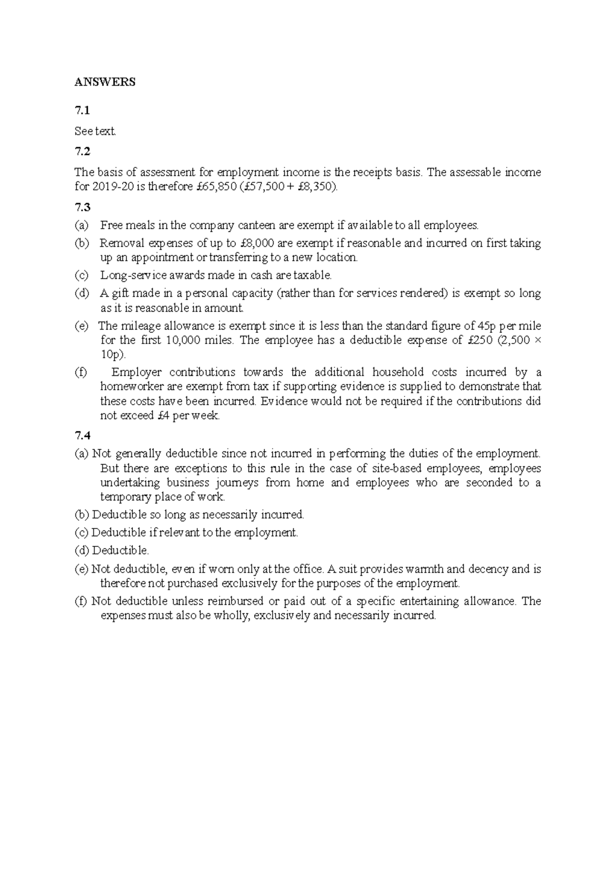 Answers - Income from Employment - ANSWERS 7. See text. 7. The basis of ...