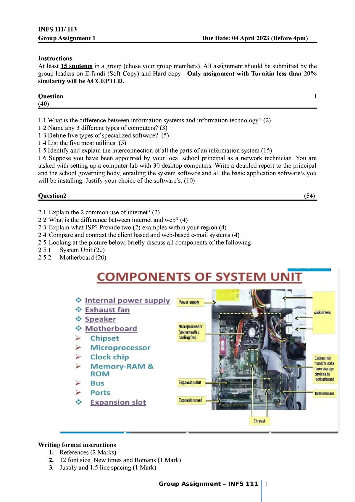 Assignment 1 INFS111 2023 - INFS 111/ 113 Group Assignment 1 Due Date ...