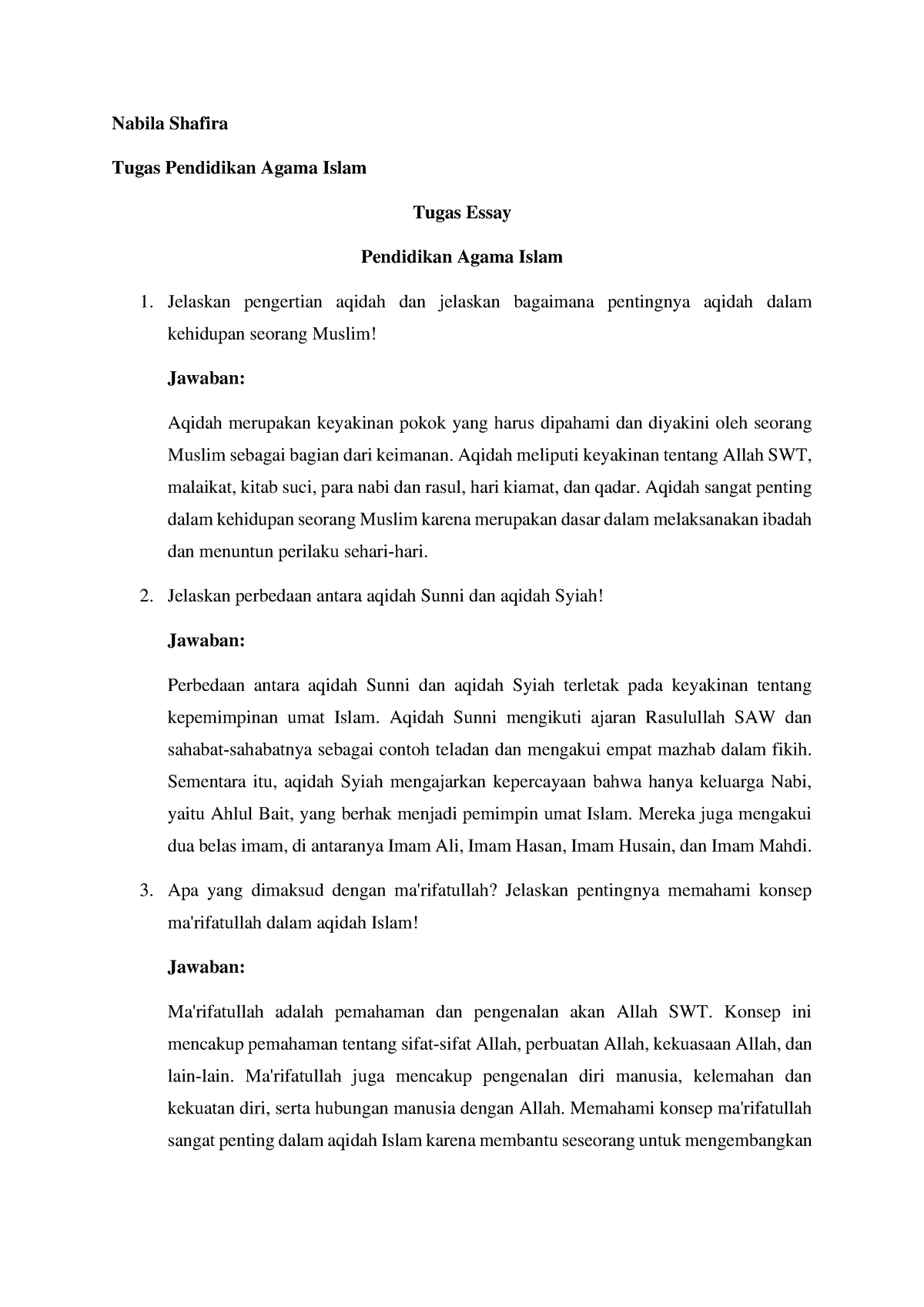 contoh essay tentang agama islam