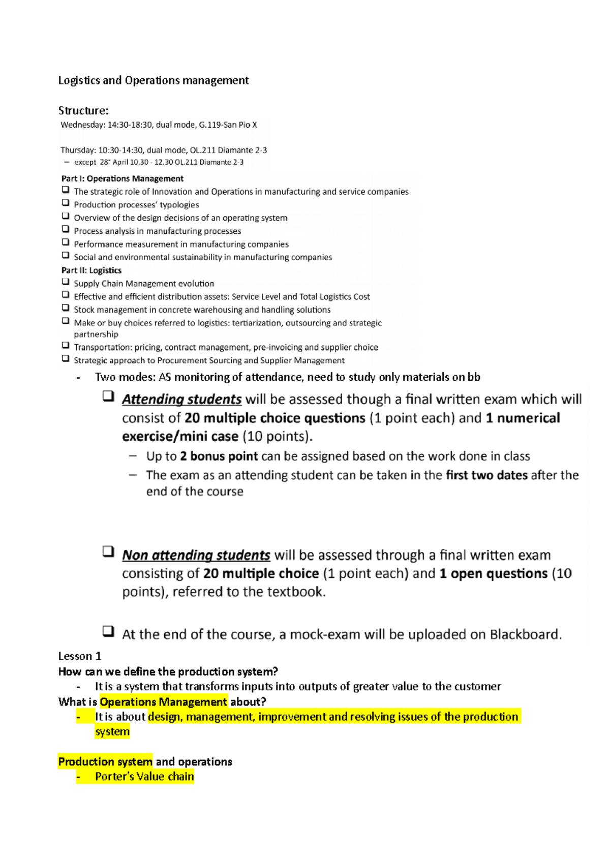 Logistics and Operations management notes - UniCatt - Studocu