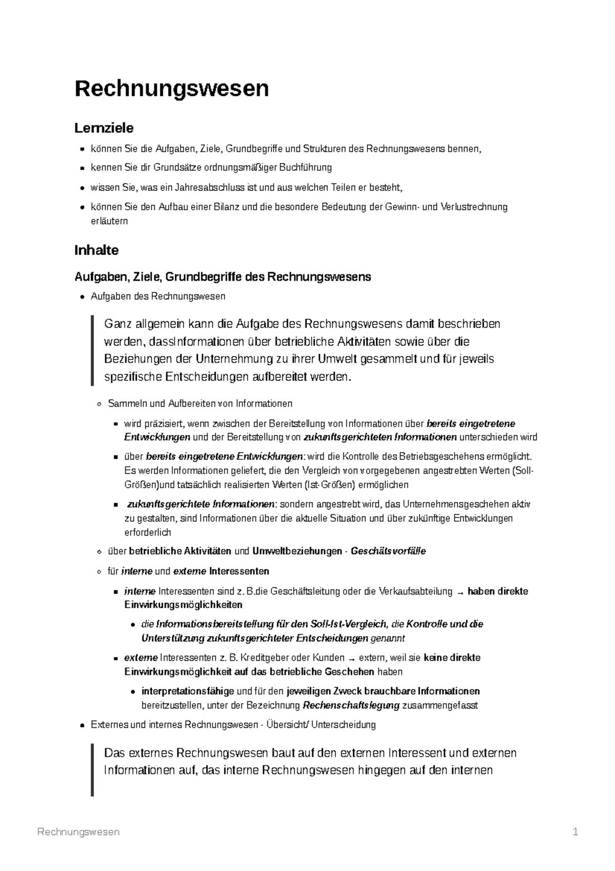 Betriebswirtschaftliche Grundlagen (7) - Rechnungswesen Lernziele ...