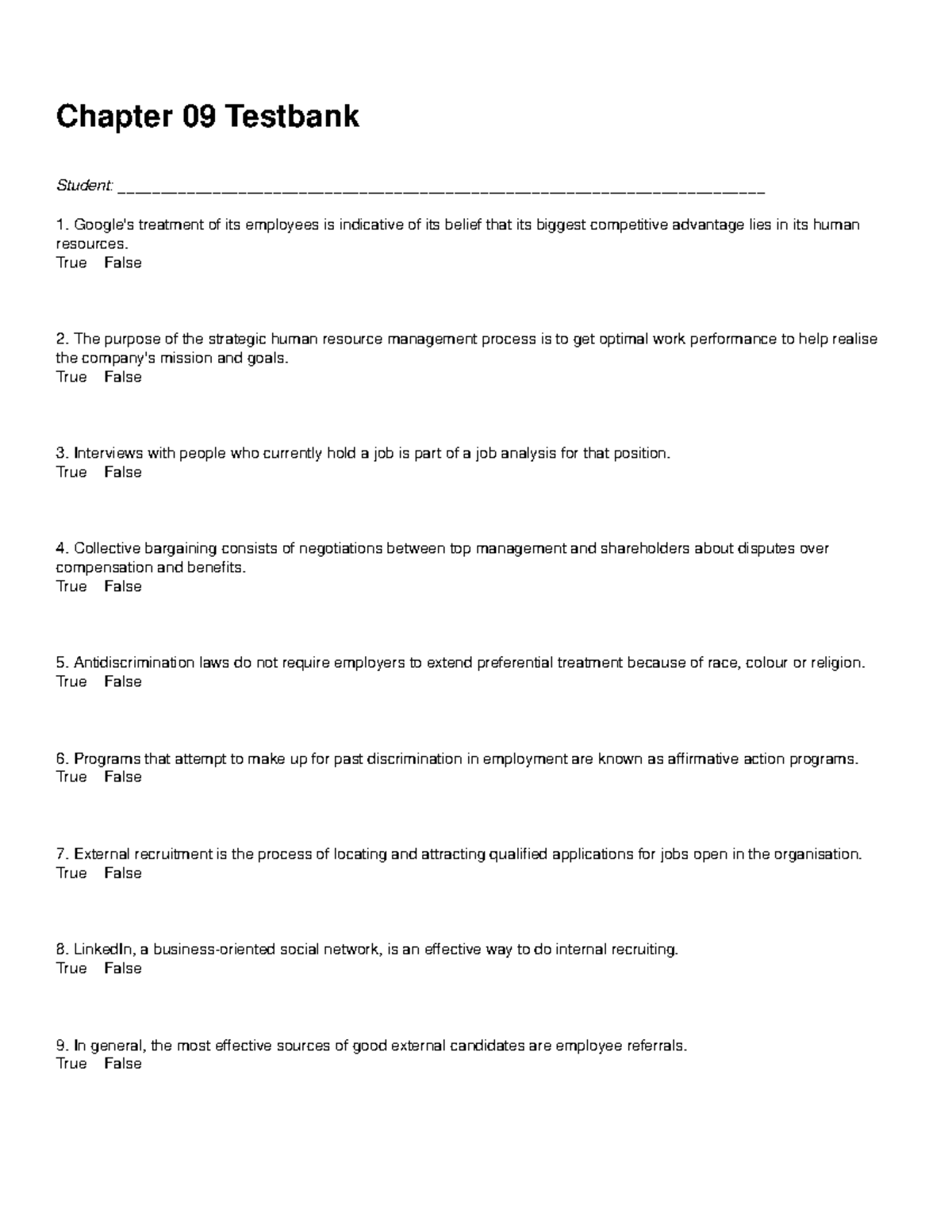 Chapter 09 Testbank - Chapter 09 Testbank Student: - Studocu