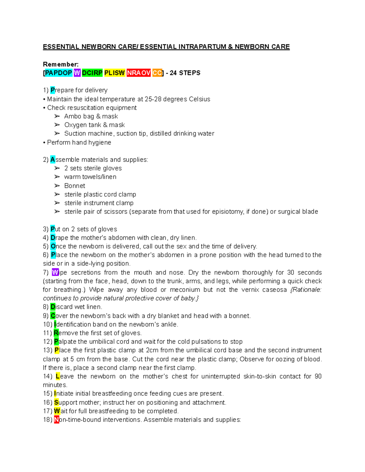 NEW-einc-script - EINC - ESSENTIAL NEWBORN CARE/ ESSENTIAL INTRAPARTUM ...