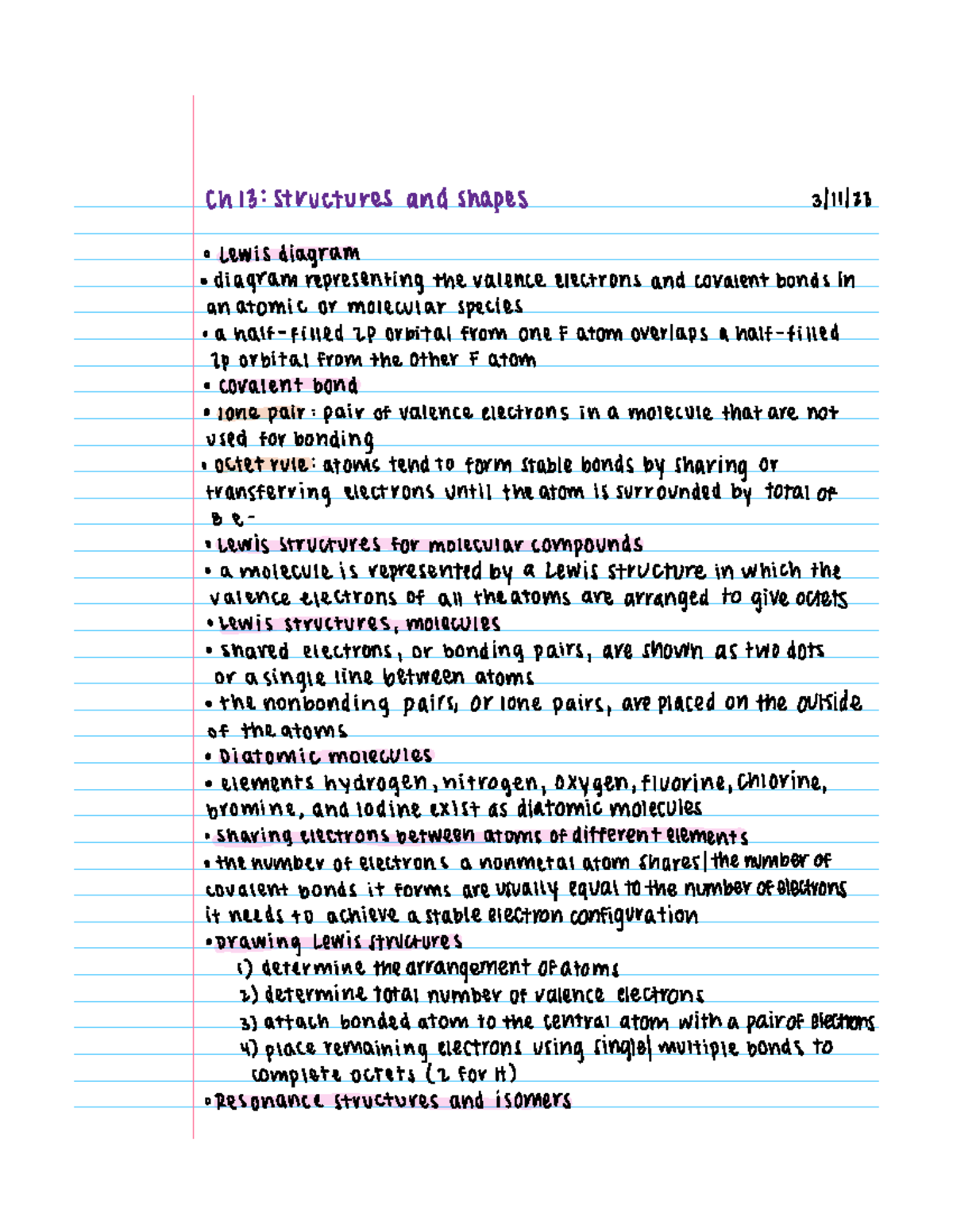 Chapter 13 Notes - Ch13 structures and shapes 3 11 2 a Lewisdiagram o ...